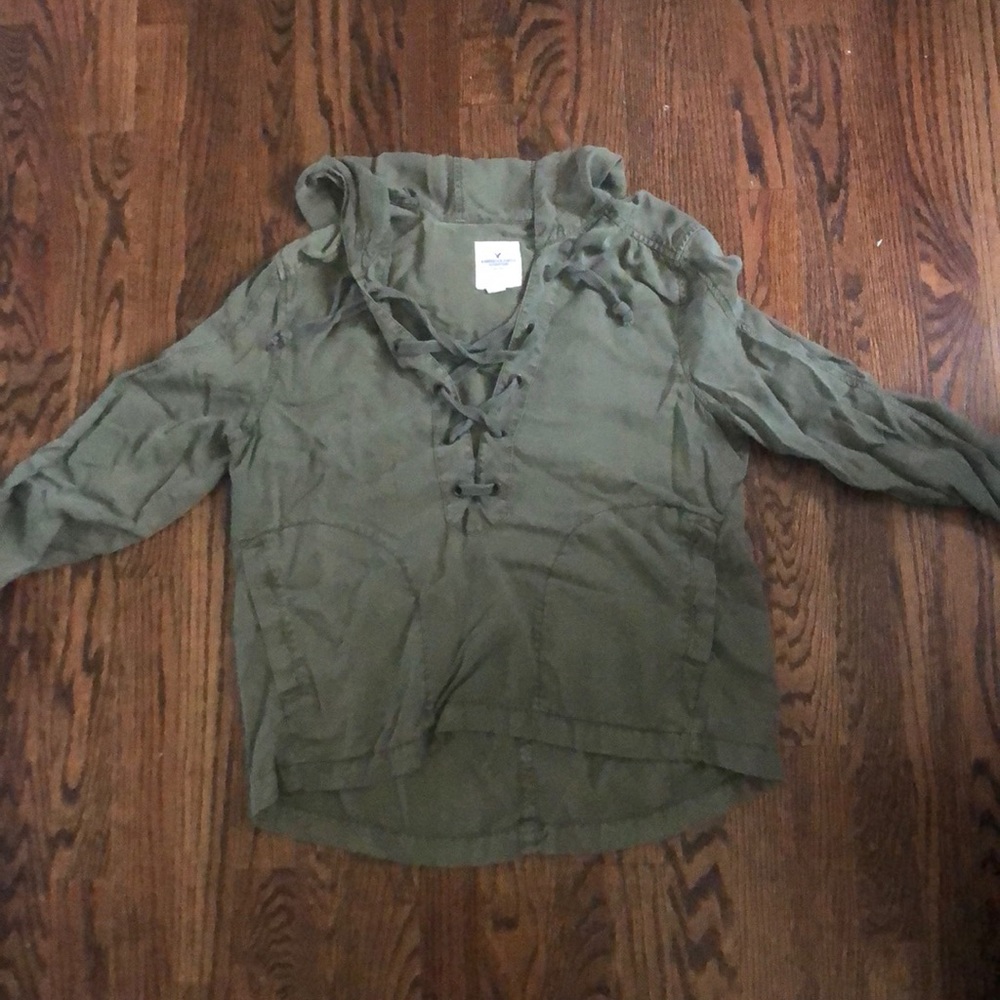 Olive green lace up throw over with a hood